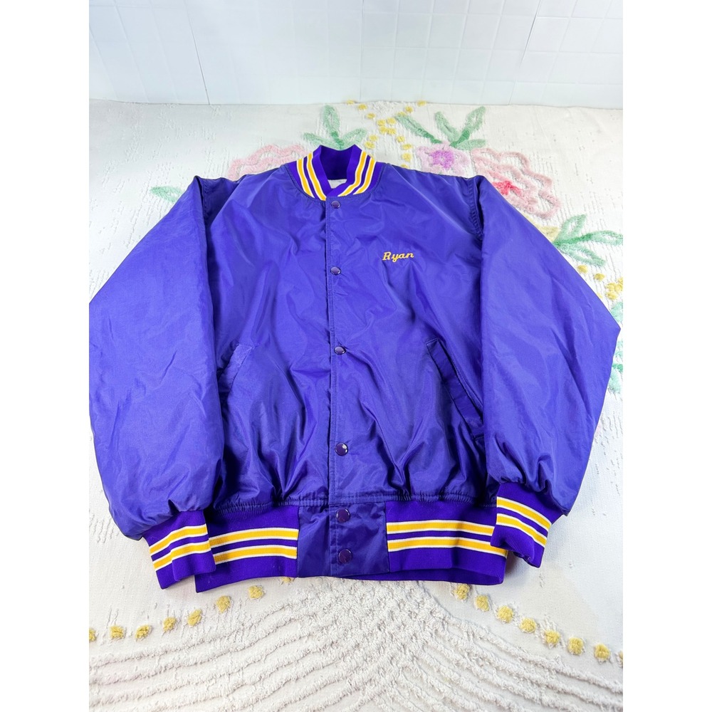 Vintage Game Sportswear Belvidere Varsity Jacket Purple Nylon Quilted Medium